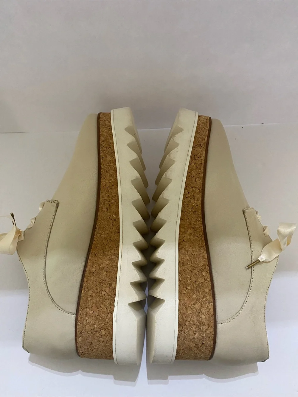 Trussardi Cream Platform Lace-Up Oxfords with Cork Midsole